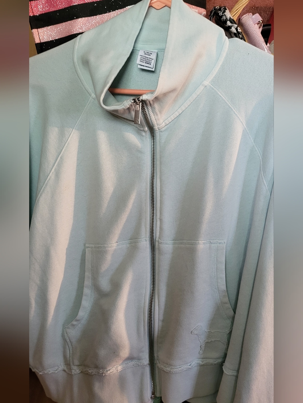 Pink,Light Mint Full-Zip Jacket -